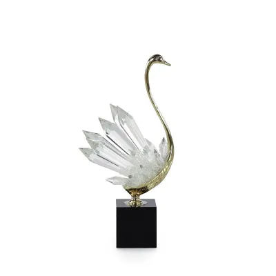 Crystalline Bird Sculpture on Black Base, Small