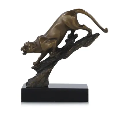 Perched Predator Sculpture on Marble Base