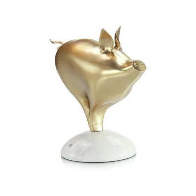 Brass Pig Sculpture on Marble