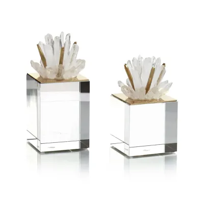 Brass and Selenite Cluster on Crystal Set of 2