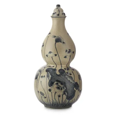 Lidded Blue Lotus Jar