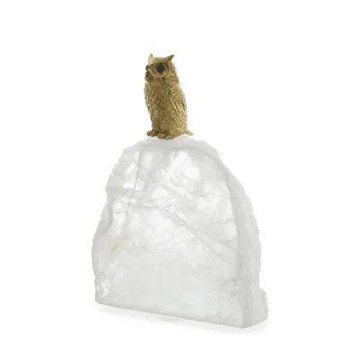 Perched Brass Owl Sculpture on Selenite