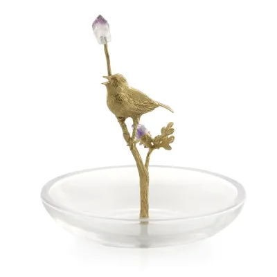 Brass Bird Sculpture on Glass