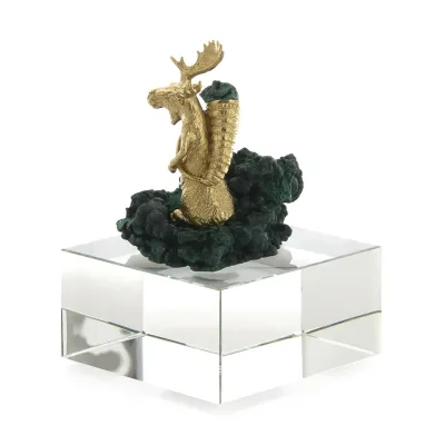 Brass Moose Sculpture on Crystal