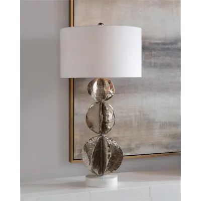 Three Flowing Wave Spheres Nickel Table Lamp