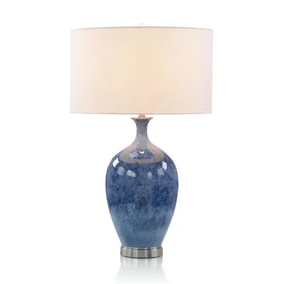 Cerulean Blue Porcelain and Brushed Nickel Table Lamp