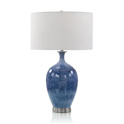 Cerulean Blue Porcelain and Brushed Nickel Table Lamp