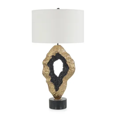 Geode Table Lamp 38"H Hammered Gold And Black