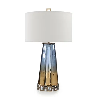 Glass Table Lamp 35.25"H Sapphire Blue And Cognac
