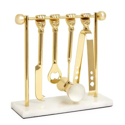 Brass Barbell Barware Set