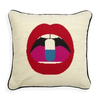 Lips Full Dose Needlepoint Throw Pillow 18" x 18"