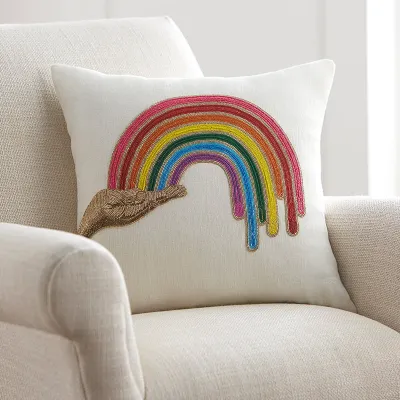 Rainbow Hand Beaded Pillow 20" x 20"