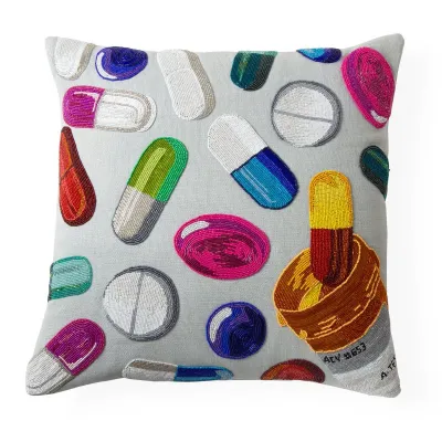 Happy Pills Beaded Pillow 20" x 20"