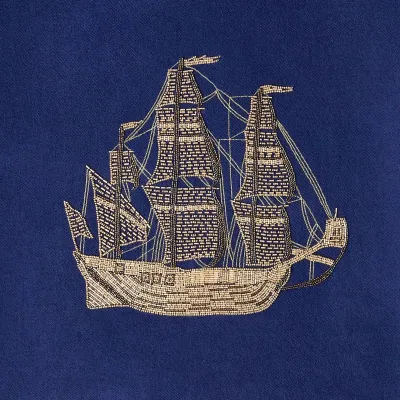 Ship Embellished Throw Navy