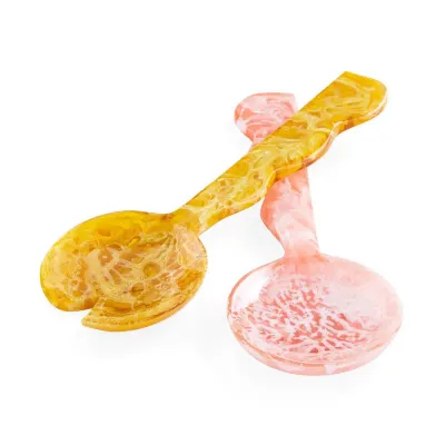 Mustique Ripple Salad Serving Set Pink/Yellow