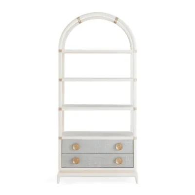 Siam Arched Etagere Ivory Mahogany/Iced Raffia