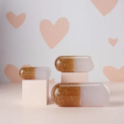 Medium Acrylic Pill Gold Glitter