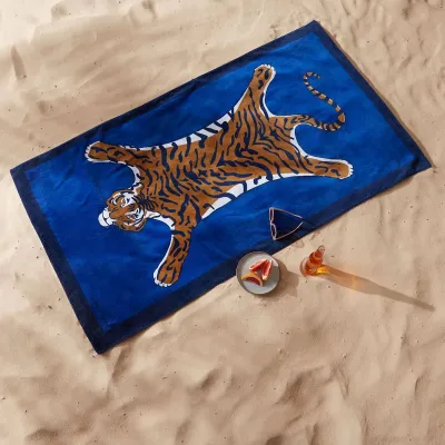 Tiger Printed Beach Towel Blue 40" x 70"