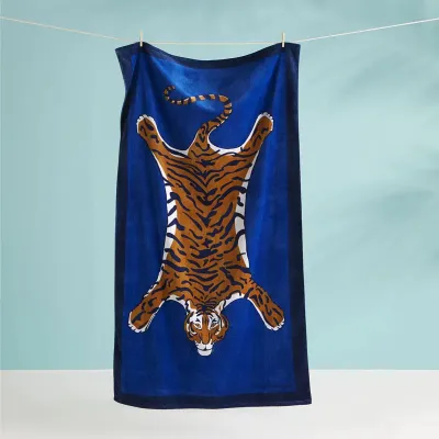Tiger Printed Beach Towel Blue 40" x 70"