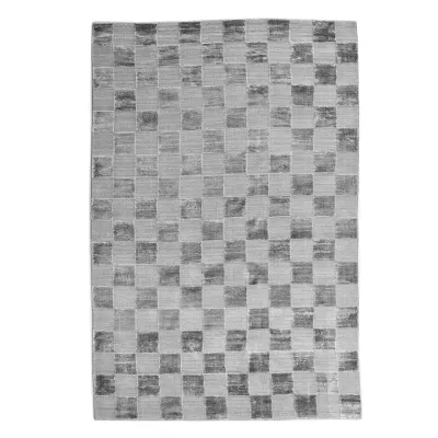 Checkerboard Hand-Loomed Silver Rug
