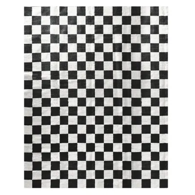 Checkerboard Medium Scale Flatweave Black Rug