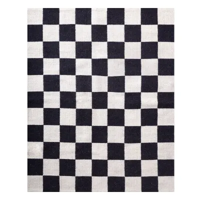Checkerboard Large Scale Black Flatweave Rug