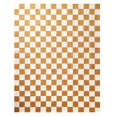 Checkerboard Medium Scale Flatweave Camel Rug