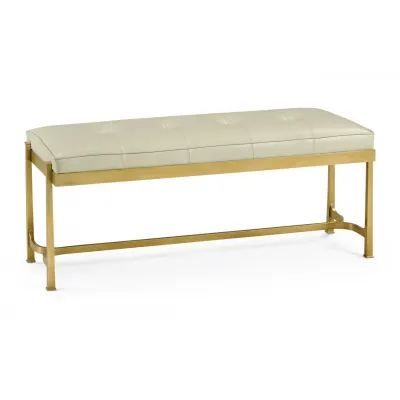Luxe Gilded Iron & Cream Leather Bench