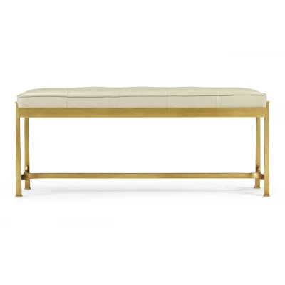 Luxe Gilded Iron & Cream Leather Bench