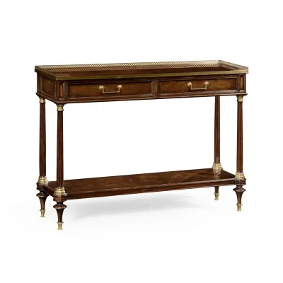 Brompton French style Mahogany console table with brass gallery