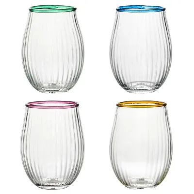 Nell Multi Stemless Wine Glass Assorted Set of 4