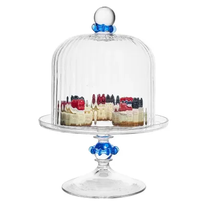 Nell Chambray Ruffle Petite Cake Dome & Stand Set