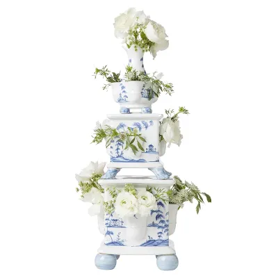 Country Estate Delft Blue Tulipiere Tower Set of 3 Pc