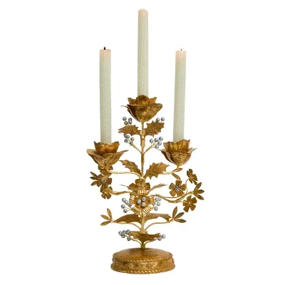 Forest Walk Gold/Silver Holly Centerpiece Candelabra 13"