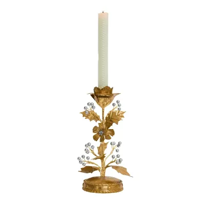 Forest Walk Gold/Silver Holly Candlestick 9"