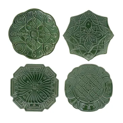 Veronica Beard Jardins Du Monde Party Plate Assorted Set of 4 - Green