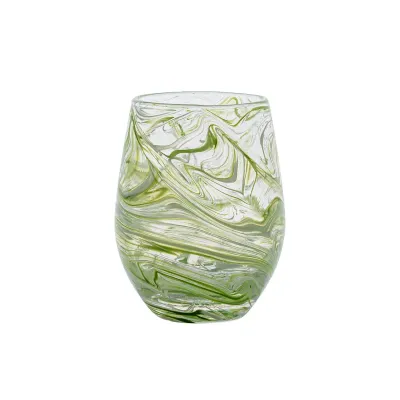 Puro Marbled Stemless Wine Glass Green