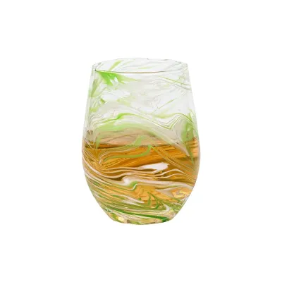 Puro Marbled Stemless Wine Glass Green