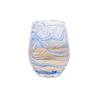 Puro Marbled Stemless Wine Glass Blue