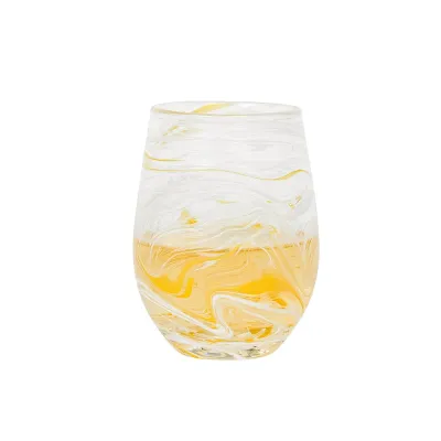 Puro Marbled Stemless Wine Glass - Yellow