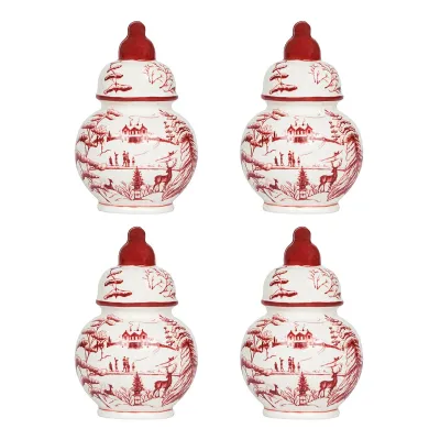 Country Estate Winter Frolic Ginger Jar Place Card Holder Set of Four Ruby