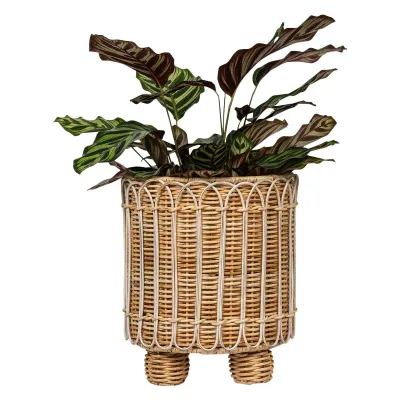 Provence Rattan 8" Round Planter Whitewash