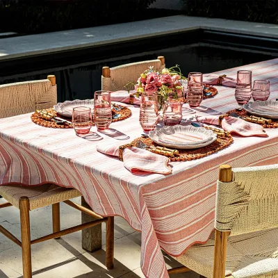 Cabana Stripe 60" x 120" Tablecloth - Coral