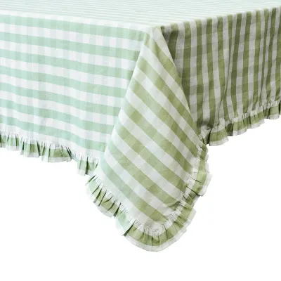 Gingham Ruffle Seagrass Tablecloth 60" x 120"
