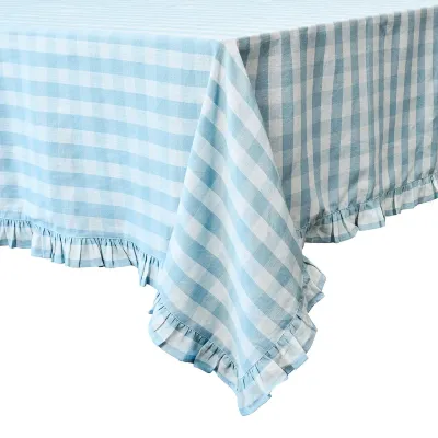 Gingham Ruffle Ocean Tablecloth 60" x 120"