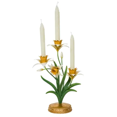 Meadow Walk Daffodil 14" Centerpiece Candelabra - Yellow