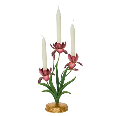 Meadow Walk Iris 14" Centerpiece Candelabra - Pink