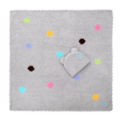 Baby Blanket Polka Dots with Bear Ear Cap Stone 30" x 30"