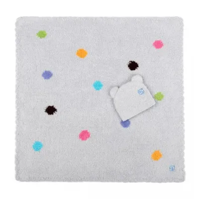 Baby Blanket Polka Dots with Bear Ear Cap Ice Blue 30" x 30"