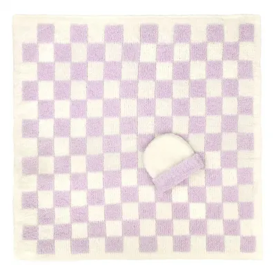 Baby Blanket Check with Cap Iris/Crème 30" x 30"